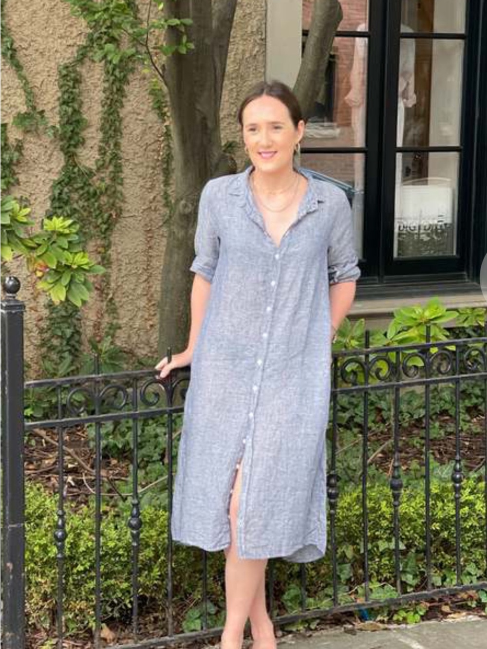 CP Shades Maxi Shirt Dress in Gray Chambray Size Large 100% Linen - Picture 8 of 8